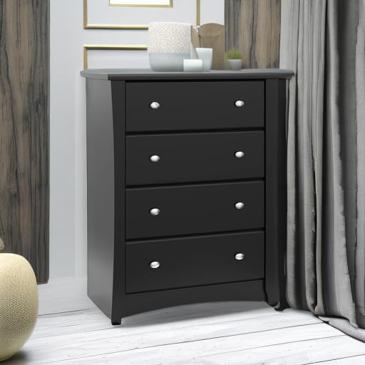 Storkcraft Crescent 4 Drawer Chest (Black) – GREENGUARD Gold Certified, Easy-to-Match Chest of Drawers for Nursery and Kids Bedroom, Dresser Organizer for Children’s Bedroom