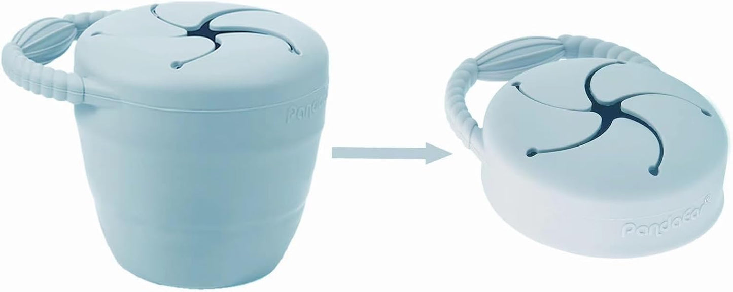 PandaEar Silicone Baby Feeding Set | 9PCS Baby Led Weaning Supplies Self Feeding Utensils | Divided Suction Plate Bowl Bibs Sippy Cup with Baby Snack Container Spoons Forks (Blue)