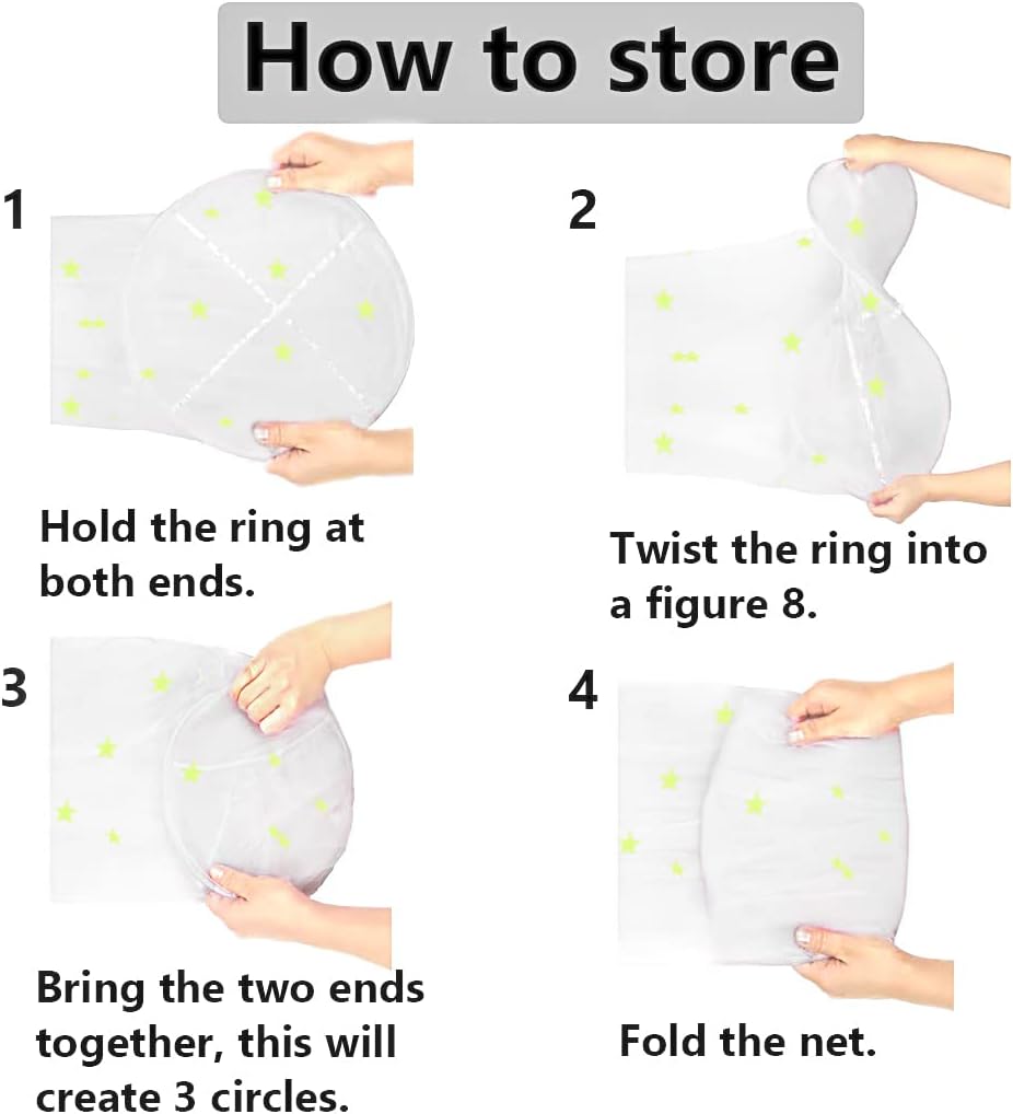 BCBYou Bed Canopy Mosquito Net with Fluorescent Stars Glow in Dark for Baby, Kids, and Adults, for Cover The Baby Crib, Kid Bed, Girls Bed Or Full Size Bed (White)