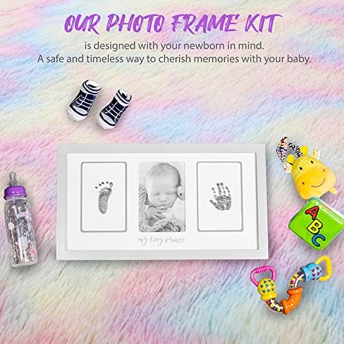 Felt Like Sharing My Tiny Prints Newborn Baby Handprint and Footprint Kit – Photo Keepsake Frame with Ink Pad for Baby Hand and Footprints – Great New Parent Present – 17” L x 9.5” H (Gray)