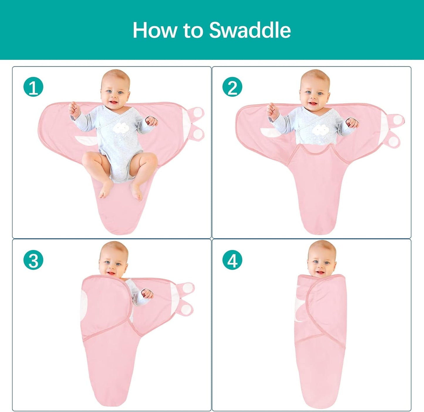 Biloban Baby Swaddles 0-3 Months for Girls, Cotton Swaddle Blanket, Newborn Essentials, Grey & Pink, 2 Pack