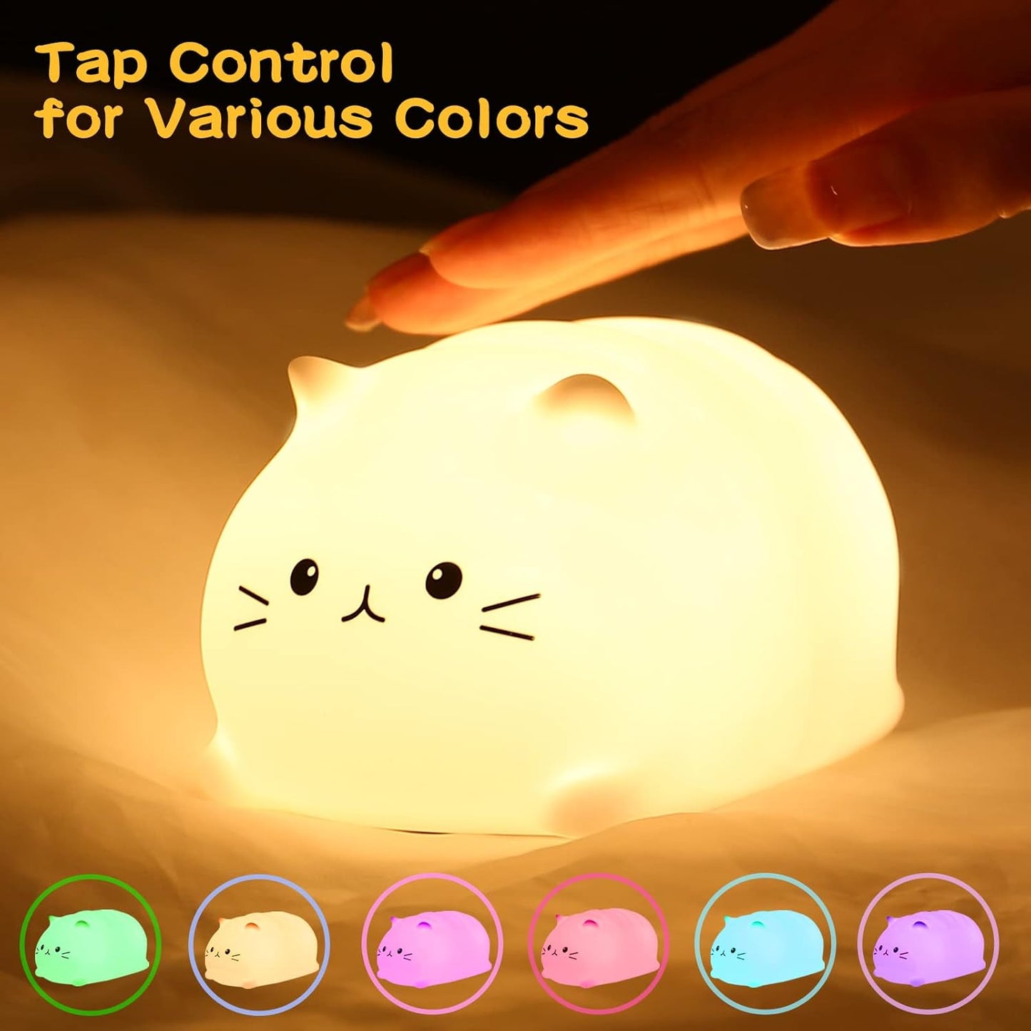 Tremdwoto Cat Night Light for Kids,Cute Colorful Night Light Baby Girl Squishy Night Light Lamp 3 Hour Timer Kitty Light USB Rechargeable Nursery Lamp Nightlight ,Gifts for Boys and Girls