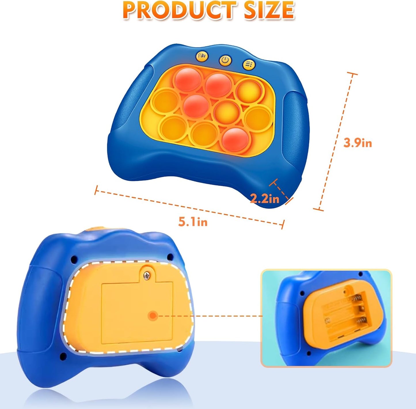 Quick Push Bubble Game for Kids 3+, Electronic Quick Push Game Console, 4 Modes Push Pop Game Christmas Birthday Gifts for Boys Girls Adults, Light-Up Interactive Educational Sensory Fidget Toy, Blue