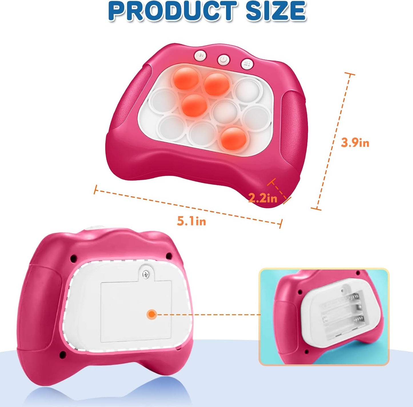 Quick Push Bubble Game for Kids 3+, Electronic Quick Push Game Console, 4 Modes Push Pop Game Christmas Birthday Gifts for Boys Girls Adults, Light-Up Interactive Educational Sensory Fidget Toy, Pink