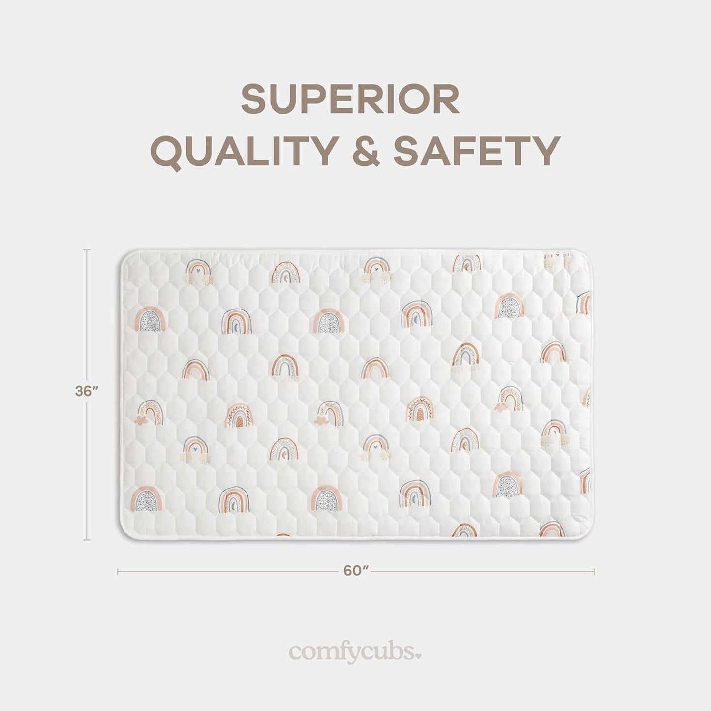 Comfy Cubs Rectangle Kids Play Mat - Small 36 x 60 inches Soft Quilted Baby Floor Mat with Non-Slip Bottom - Plush Design for Toddlers' Playtime and Relaxation - Comfortable and Durable - Rainbow