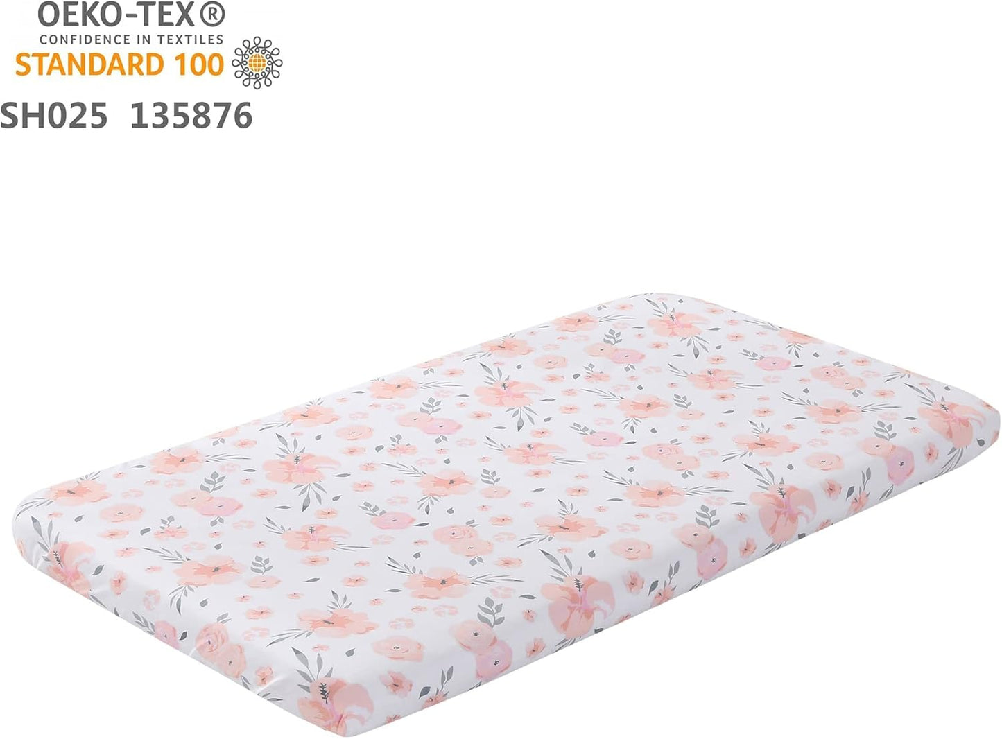 PINNKKU 3-Piece Crib Bedding Set for Boy Girls, Includes Crib Skirt, Blanket, Sheet, Baby Bedding, Floral, Mini Size