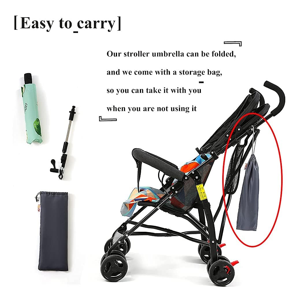 Universal Baby Stroller Sun Protection Parasol, with Umbrella Clip Fixing Device, UPF 90+ UV Protect Pushchair Sun Parasol (Black)