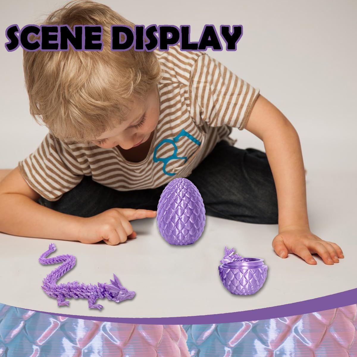 3D Printed Dragon Eggs with Dragon Inside, 12In Silk Purple Dragon Egg Fidget Toy, Executive Desk Articulated Dragon Toy, Home Office Decoration