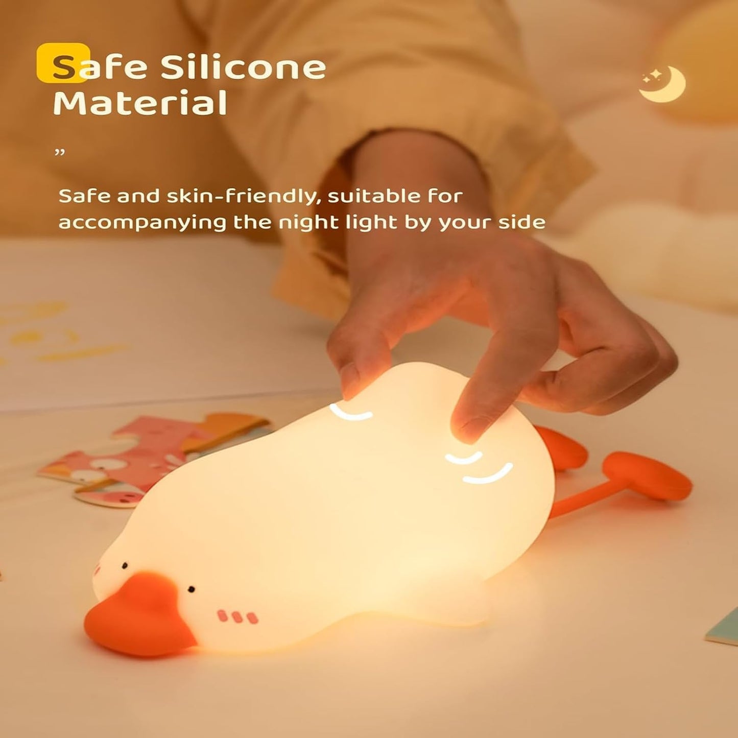 Big Goose Night Light,Squishy Silicone Kids Lamp, Dimmable 3-Gear Warm Light with Tap Control, BPA-Free Baby Cut LED Nightlight for Nursery Bedrooms Camping & Party Decor