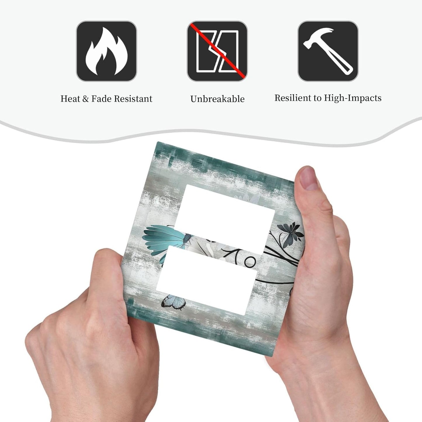 Decorative Outlet Covers Rustic Teal Daisy Floral Flowers Butterfly Wood Grain 2 Gang Double GFCI Rocker Electrical Wall Panels Light Switch Cover Plate for Bathroom Bedroom Decor