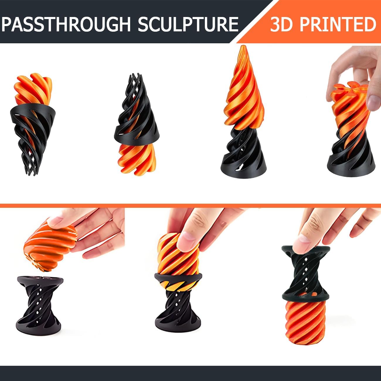 Impossible Pyramid Passthrough Sculpture, Spiral Cone Fidget Toy 3D Printed Toys, Adult Fidgets for Anxiety and Stress, Stress Relief Toys, Desk Toys Fidget Toys Adults Anxiety