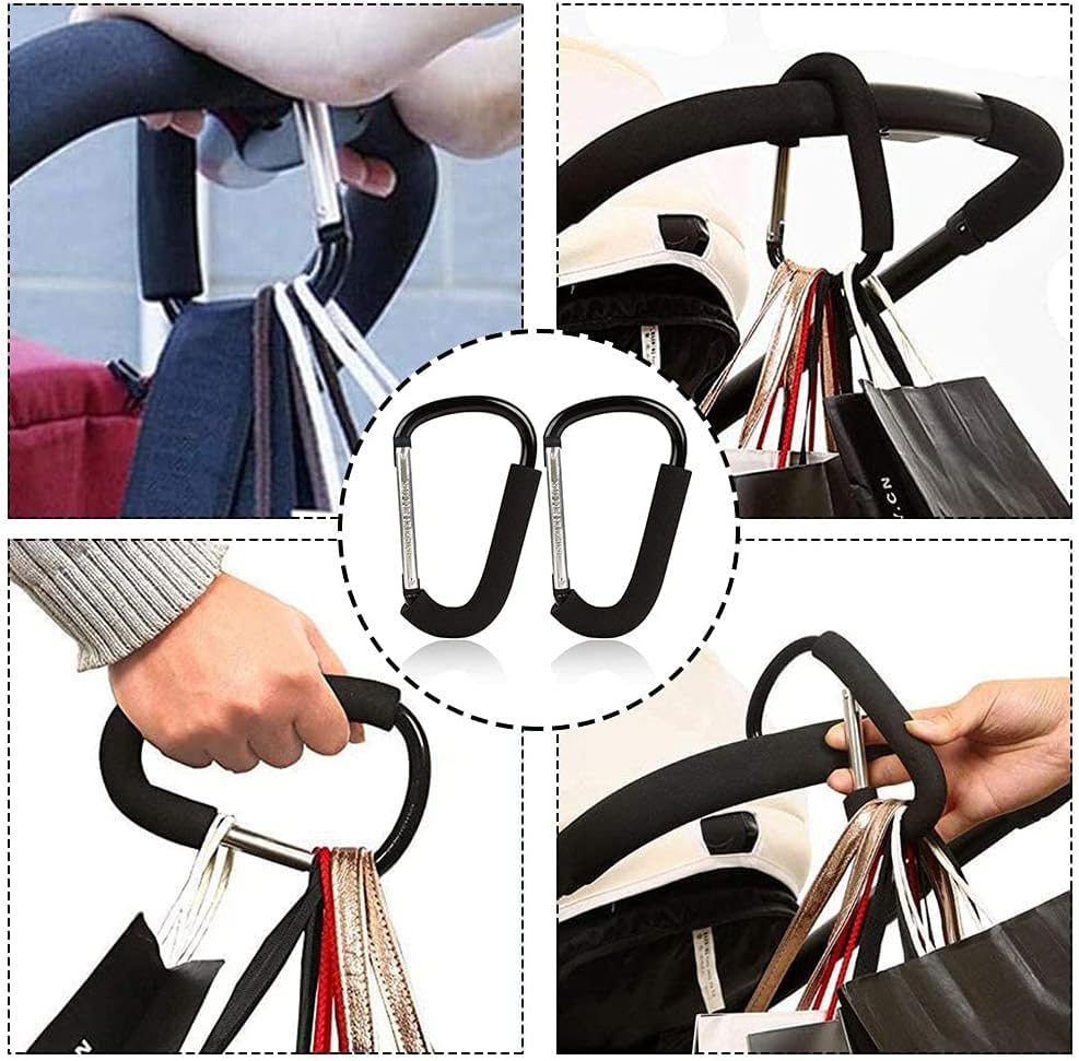 BeiLan Stroller Hooks: 6.3"" D Shape Large Buggy Carabiner Hook - Pram Pushchair Stroller Clip - Shopping Accessories Bag Holder Hook - Stroller Accessories for Mommy(3Packs)