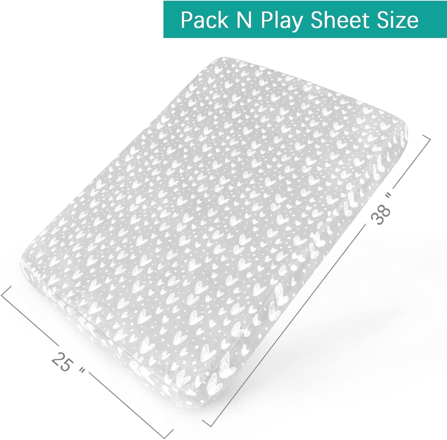 Waterproof Pack n Play Fitted Sheets 2 Pack,100% Cotton Mini Crib Mattress Cover Protector 38" X 25" Fits for Baby Playpen/Playard Mattress, Portable Crib Sheet, White & Grey Star Print