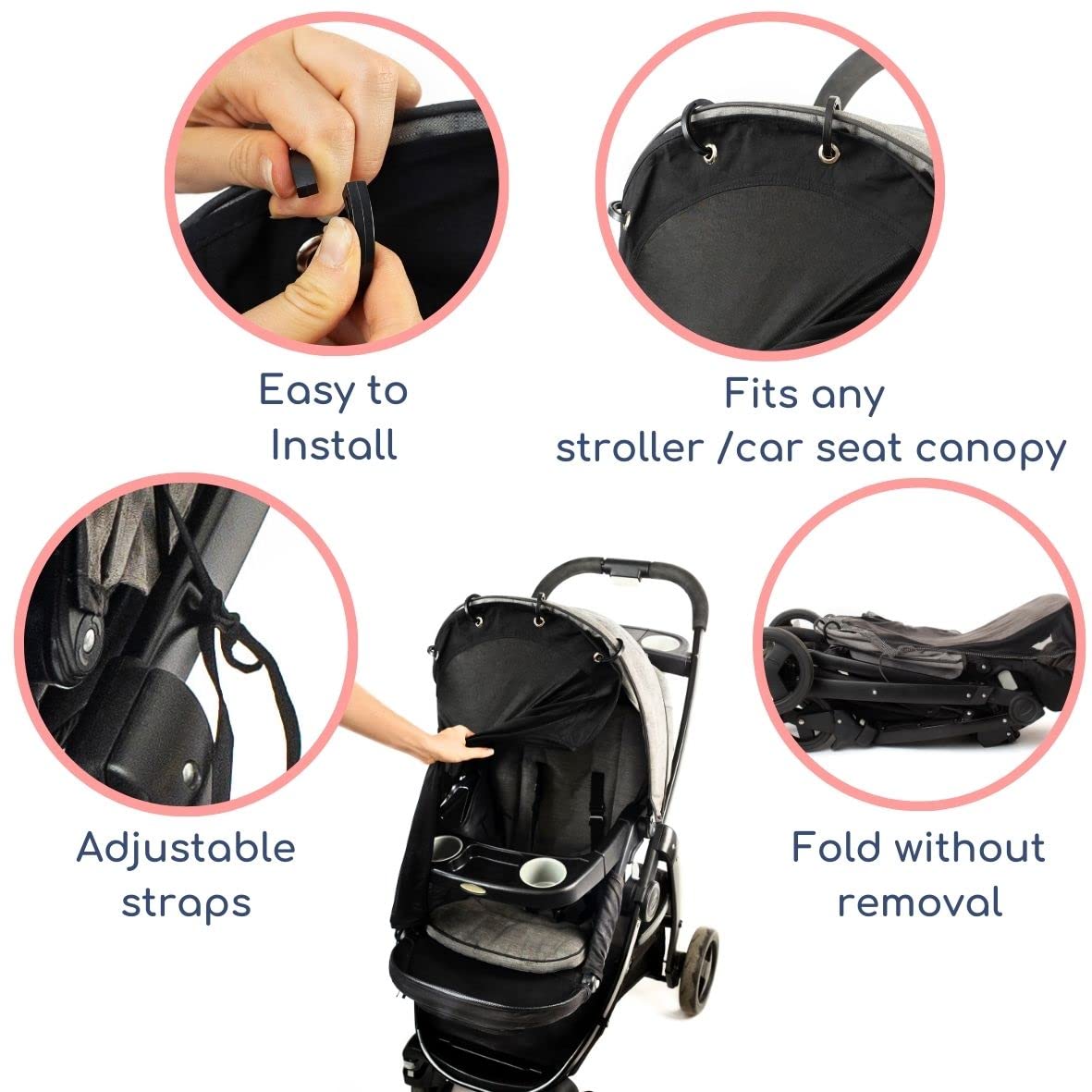 Stroller Sun Shade - Universal UV Protection Cover for Strollers Sunshade with See Through, Clip-On Sun Blocker, Sun Shield for Baby, Breathable Adjustable Fit, Full Coverage, XL Black