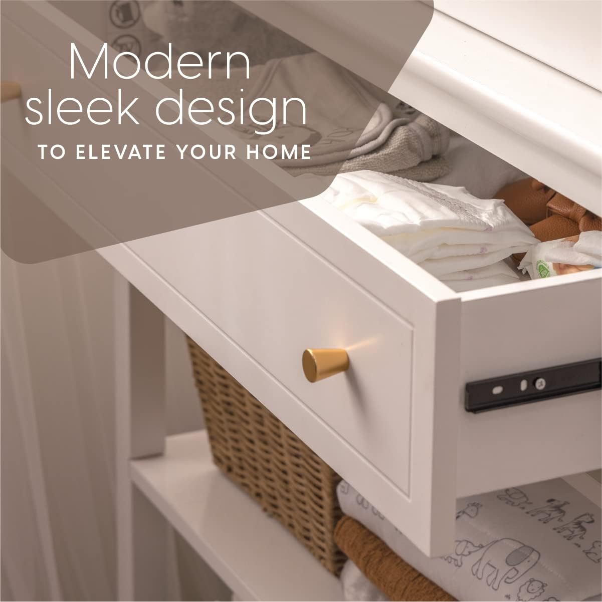 Milliard Nursery Dresser and Baby Changing Table with Storage & Removable Diaper Changing Top, White Modern Diaper Changing Station, Includes Spacious Drawer and Shelves, 18.5 x 35.5 x 40 inches