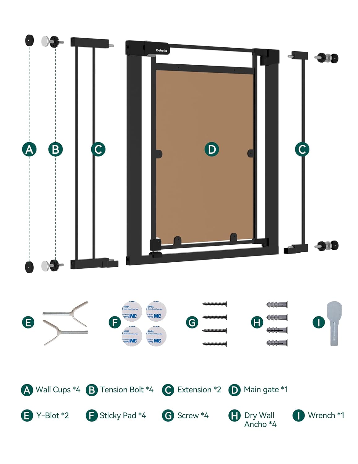 Babelio Clear Baby Gate, 29"-40" Door for doorways, Auto Close for Dog/Pet, Modern Acrylic, Elegance Meet Safety, Pressure Mounted for Child, Black