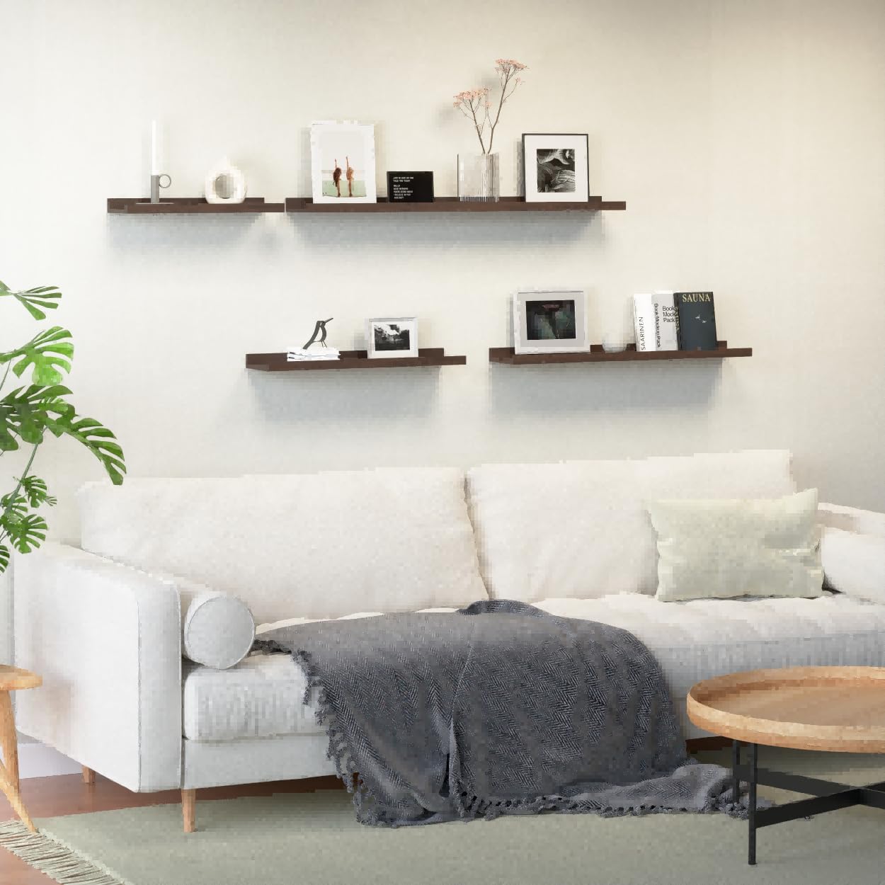 35.3 Inches Long Floating Shelves, 2 Set Farmhouse Wall Shelf for Bedroom, Nursery Book Shelf with Lip, Picture Ledge Shelf for Wall Decor Living Room Bathroom Kitchen - Walnut