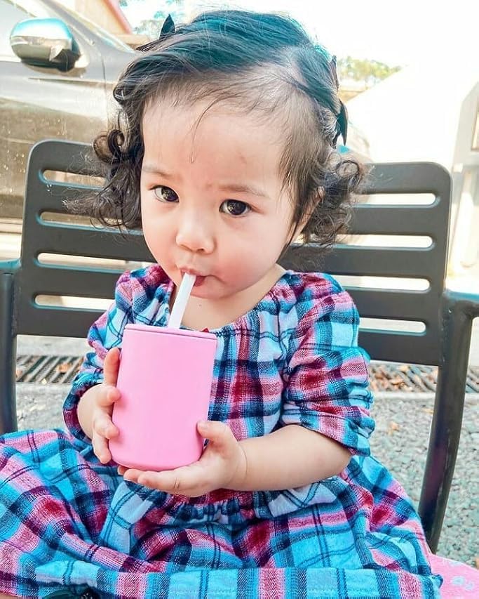 Avanchy Silicone Training Sippy Cup with Straw Lid – Tiny Cup for Babies 6+ Months to Toddlers 1 Year Old – 5 oz Infant Water Cup for Baby Led Weaning, Orange