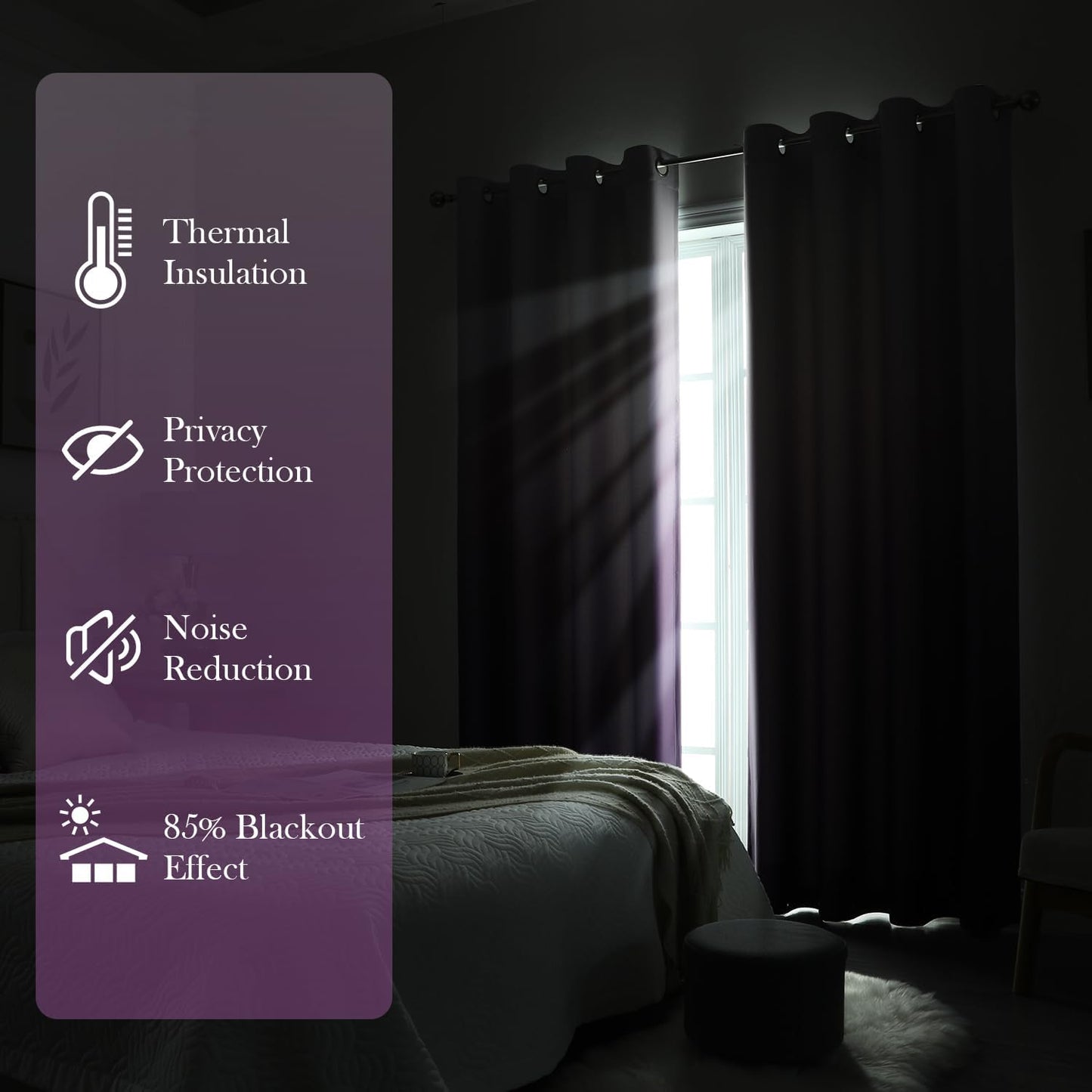 HOMEIDEAS Purple Ombre Blackout Curtains 52 X 63 Inch Length Gradient Room Darkening Thermal Insulated Energy Saving Grommet 2 Panels Window Drapes for Living Room, Bedroom