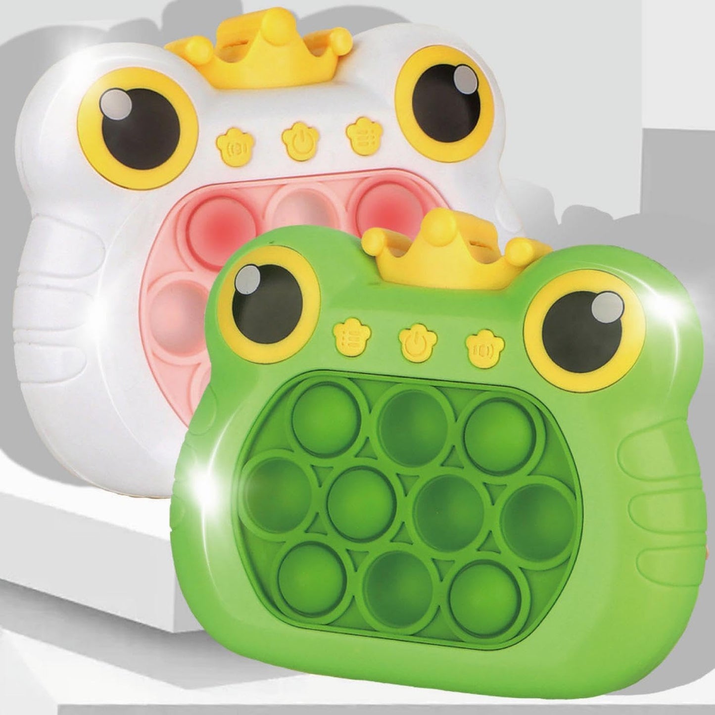 Pop Fidget Toys Handheld Game for Teens, Push Bubble Light up Puzzle Game Machine & Best Gifts for Kids, Quick Push Games Educational Sensory Toys, Stress Relief Party Favors Toy Age 3-12⌠(Frog-W)