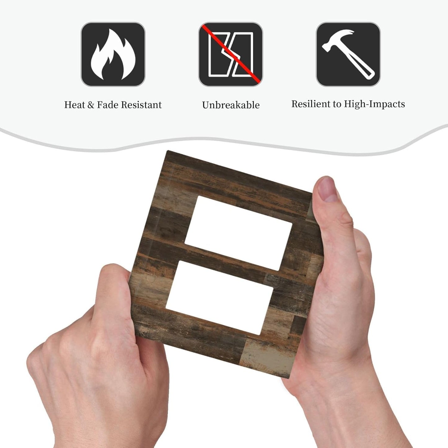 Rustic Brown Wood Grain Dark Oak Decorative Outlet Covers 2 Gang Double GFCI Rocker Electrical Wall Panels Light Switch Cover Plate for Farmhouse Home Decor