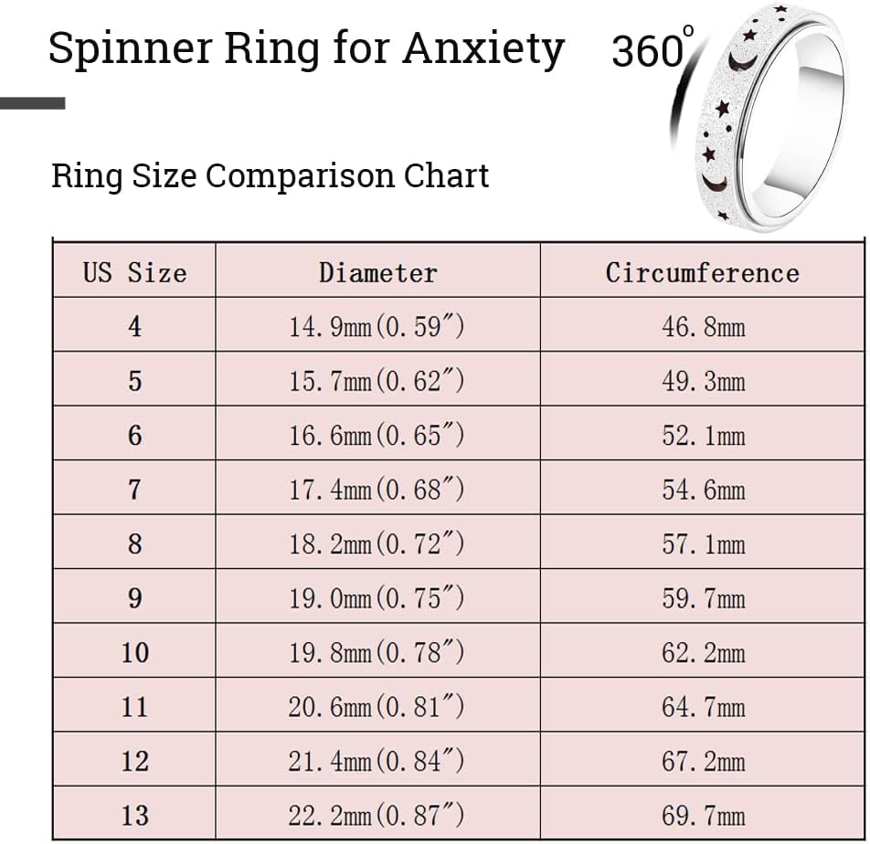 Anxiety Ring for Women Spinner Ring Fidget Toys Adults Fidget Ring Spinner Rings Stainless Steel Fidget Rings for Men Anxiety Fidget Ring Men Moon Star Black 8