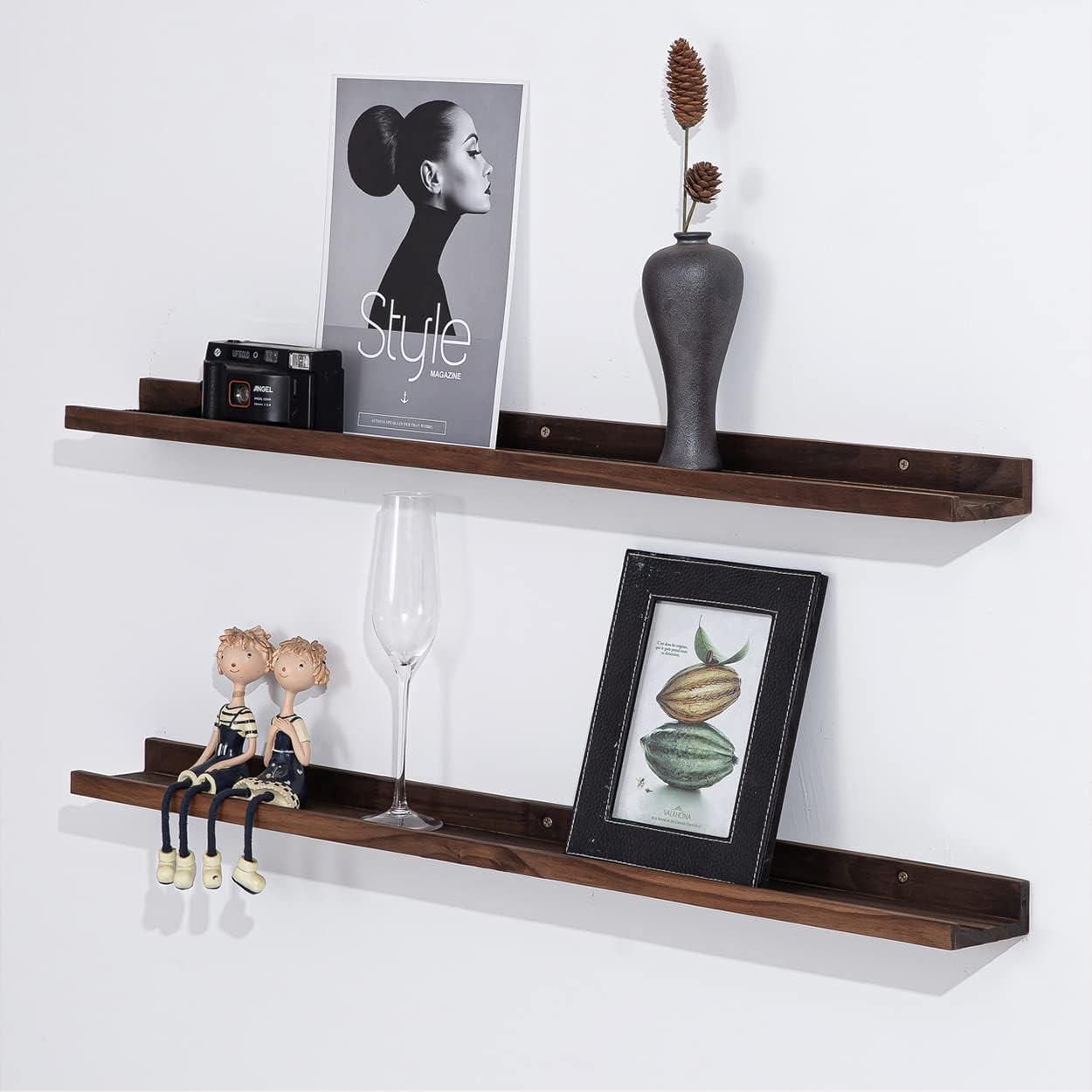 AZSKY 36 Inch Wall Mounted Floating Shelves for Home Decoration,Picture Display Wall Ledge Shelf for Bedrooms,Office,Living Room, Kitchen, Deep Walnut Wood Wall Shelf,3 Same Sizes