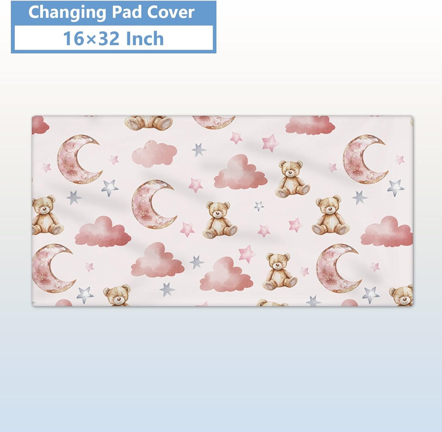 Custom Baby Crib Set, 5 Pcs Personalized Name Pink Bear Theme for Infants Toddlers, Nursery Bedding for Girls, Double Layer Customized Gifts