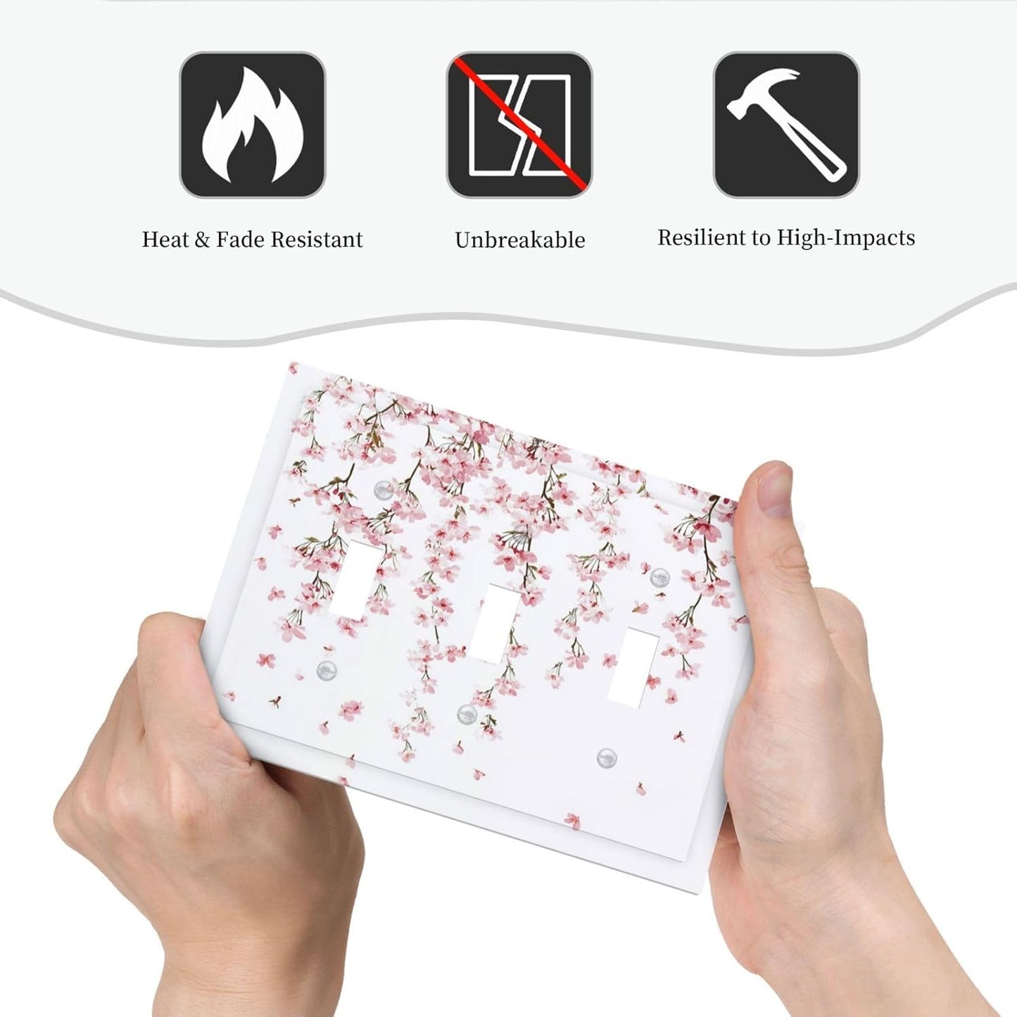 Decorative Switch Plates Sakura Plant Floral Pink Flowers 3 Gang Wall Plate Triple Toggle Light Switch Cover Faceplate Electrical Wall Panels For Bed Room Living Room Decor