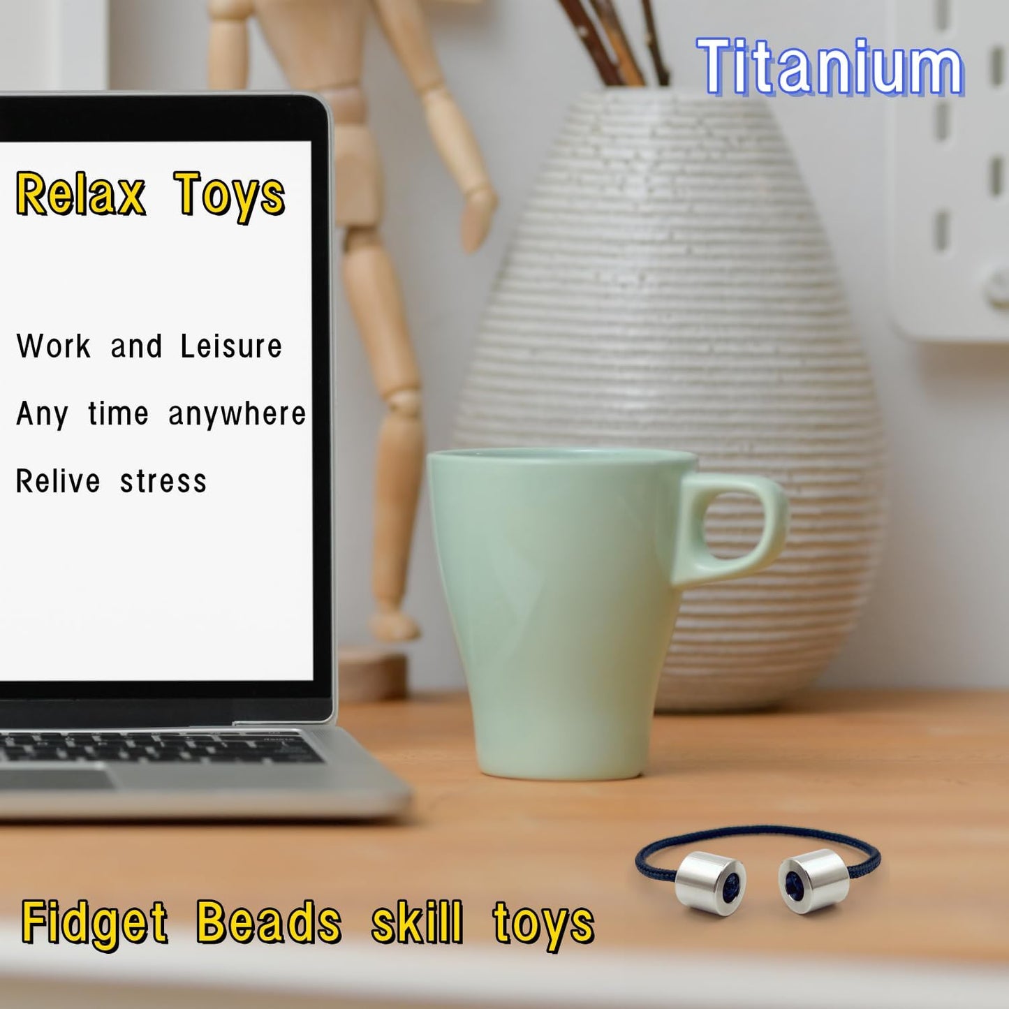 Titanium Alloy Beads - Worry Fidget Beads Skill Toys - Portable EDC Metal Fidget Toys - Gifts for Skill Players - with Parachute Cord (Silver)