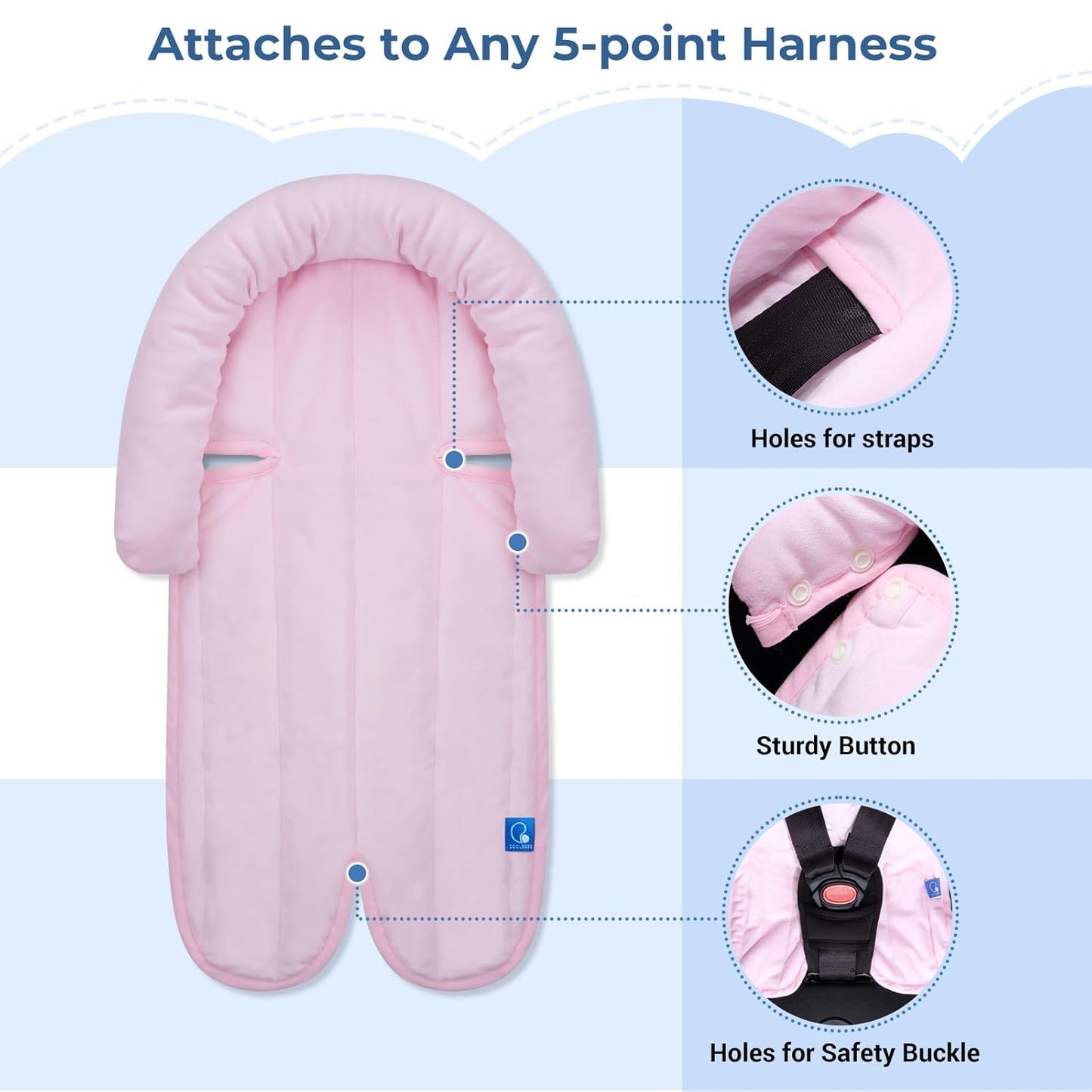 COOLBEBE New 2-in-1 Babybody Supports for Baby Newborn Infants - Extra Soft Stroller Cushion Pads Car Seat Insert, Seasons, Pink