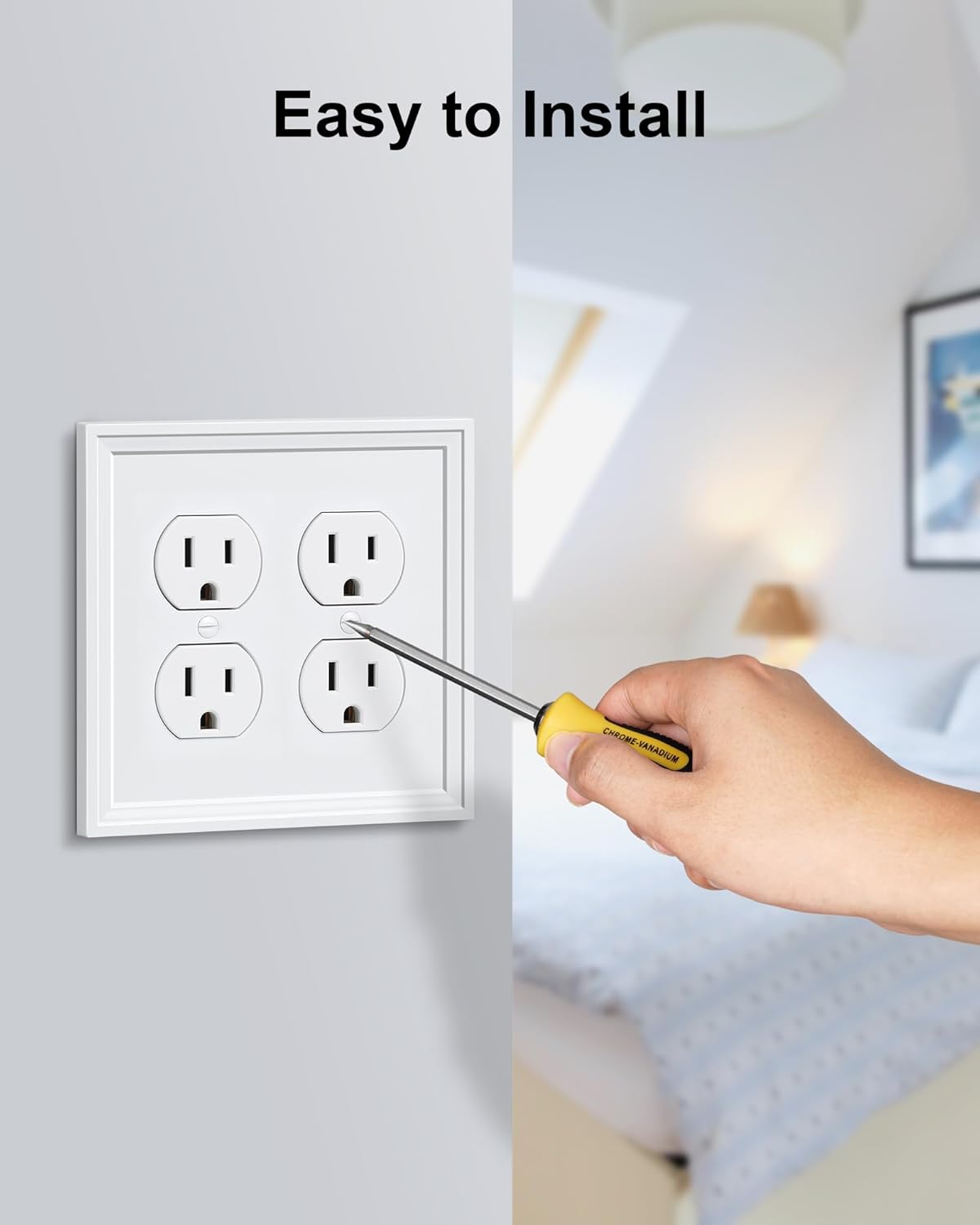 2-Pack Double Duplex Outlet Cover, Natural Bamboo Fiber Switch Plates and Outlet Covers, White Decorative Wall Plates for Electrical Outlets, 2 Gang Receptacle Cover, Corrosion Resistant