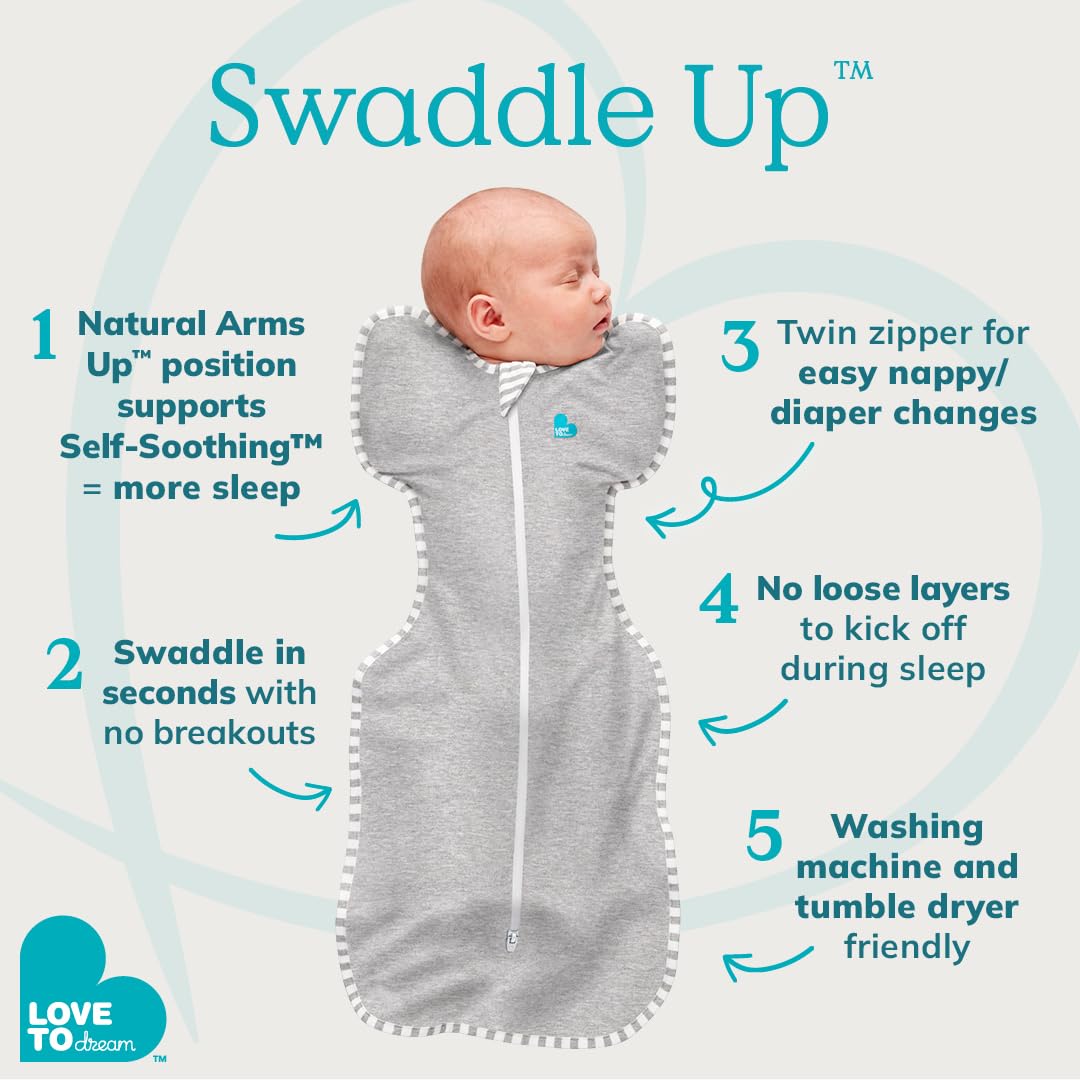 Love to Dream Swaddle UP, Sleep Sack 0-3 Months, Self-Soothing, Improves Sleep, Snug Fit Helps Calm Startle Reflex, Baby Essentials Must Haves Newborn, 1.0 TOG, 13-19 lbs, Oatmeal