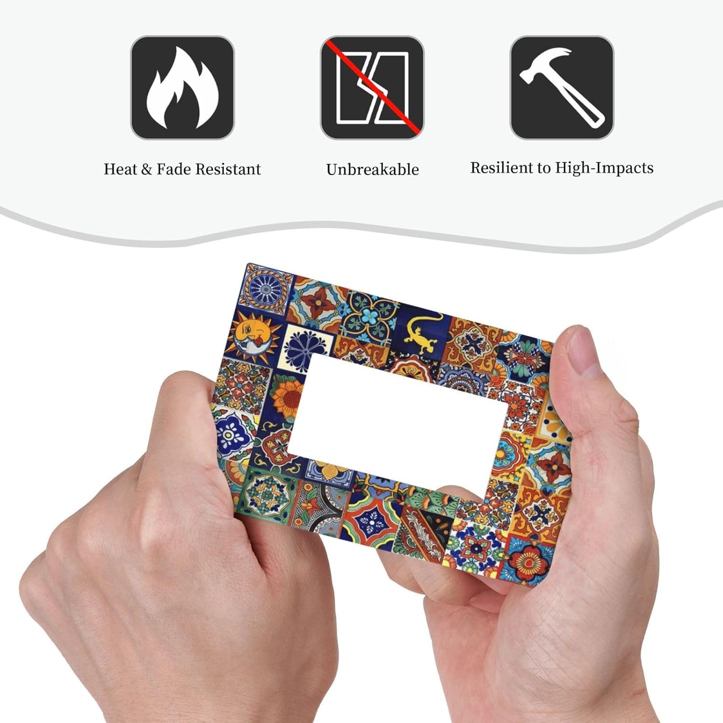 Talavera Mexican Tiles Traditional Color Decoration Print Decorative Outlet Covers 1 Gang Single Rocker Light Switch Cover Plate Wall Plates GFCI Faceplate for Kitchen Bathroom Decor