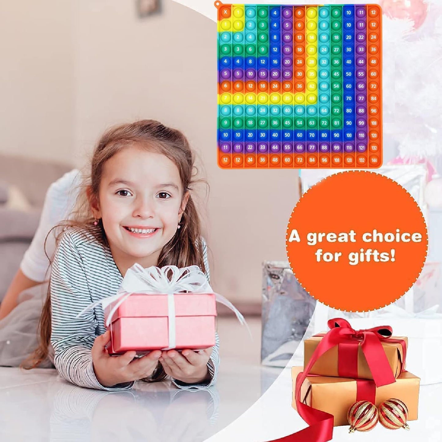 Multiplication 12x12, Addition 1-12, Math Fidget Popper, Learn Multiplication, Addition with Pop Fidget Toy, Learning tools for students and Children, Bubble Sensory Rainbow (Rainbow-Red)