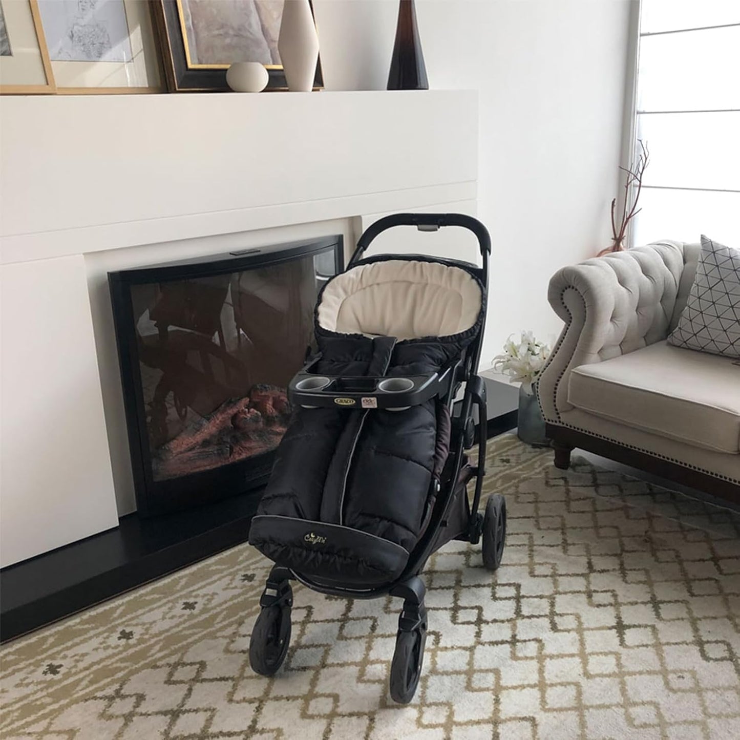 Weather Proof Oudtoor Walking Universal Stroller Bunting Bag with Reflective Strips,Multi-Zippers,Central and Feet Area Opens,Easy for Baby in&Out&Temperature Regulation Footmuff for Stroller,Black