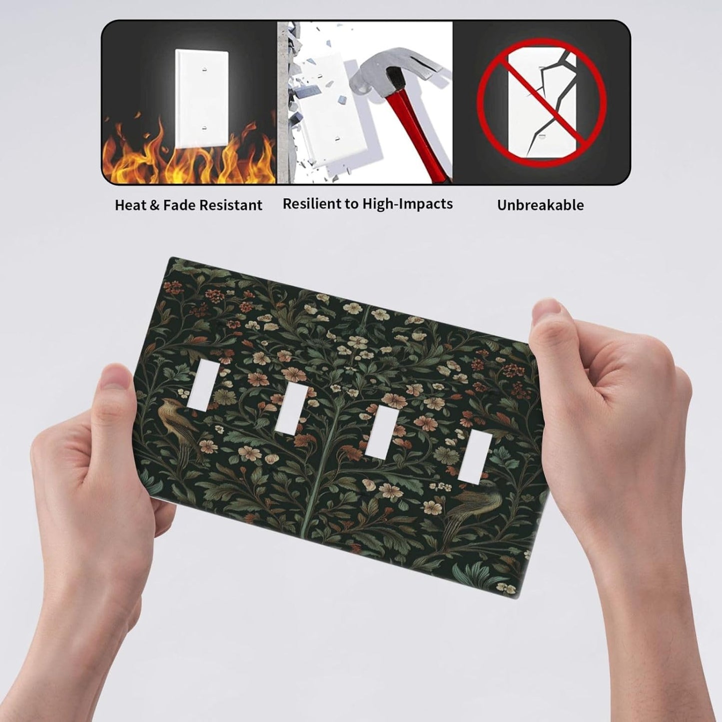 Light Switch Covers Vintage Morris Colorful Flower Green Leaf Quad Toggle Electrical Faceplate 4 Gang Wall Plate Decorative Switch Plates For Bed Room Living Room Decor