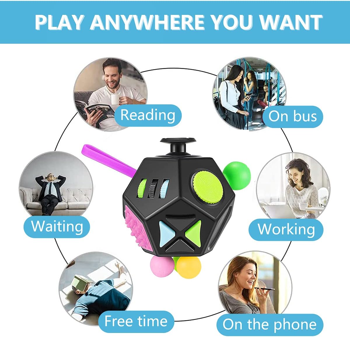 12 Sides Cube Toys,Fidget Toys Relieves Stress and Anxiety for Kids,Teens and Adults with ADD,OCD,ADHD,Autism (Black / B2)