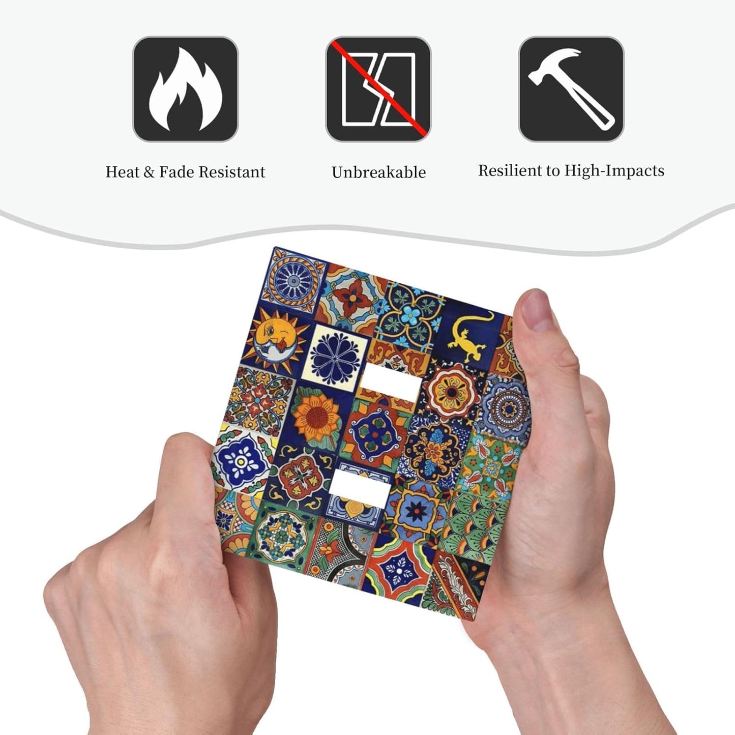 Talavera Mexican Tiles Traditional Color Decoration Print Decorative Switch Plates 2 Gang Double Toggle Outlet Light Switch Cover Wall Plate Electrical Faceplate for Kitchen Bathroom Decor