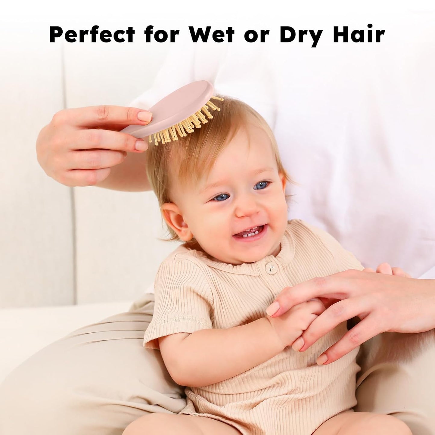 Yoofoss 4 Piece Baby Hair Brush and Comb Set,Wooden Baby Hair Brush with Natural Ultra Soft Goat Hair, Baby Comb Set for Boy, Girl - Pink