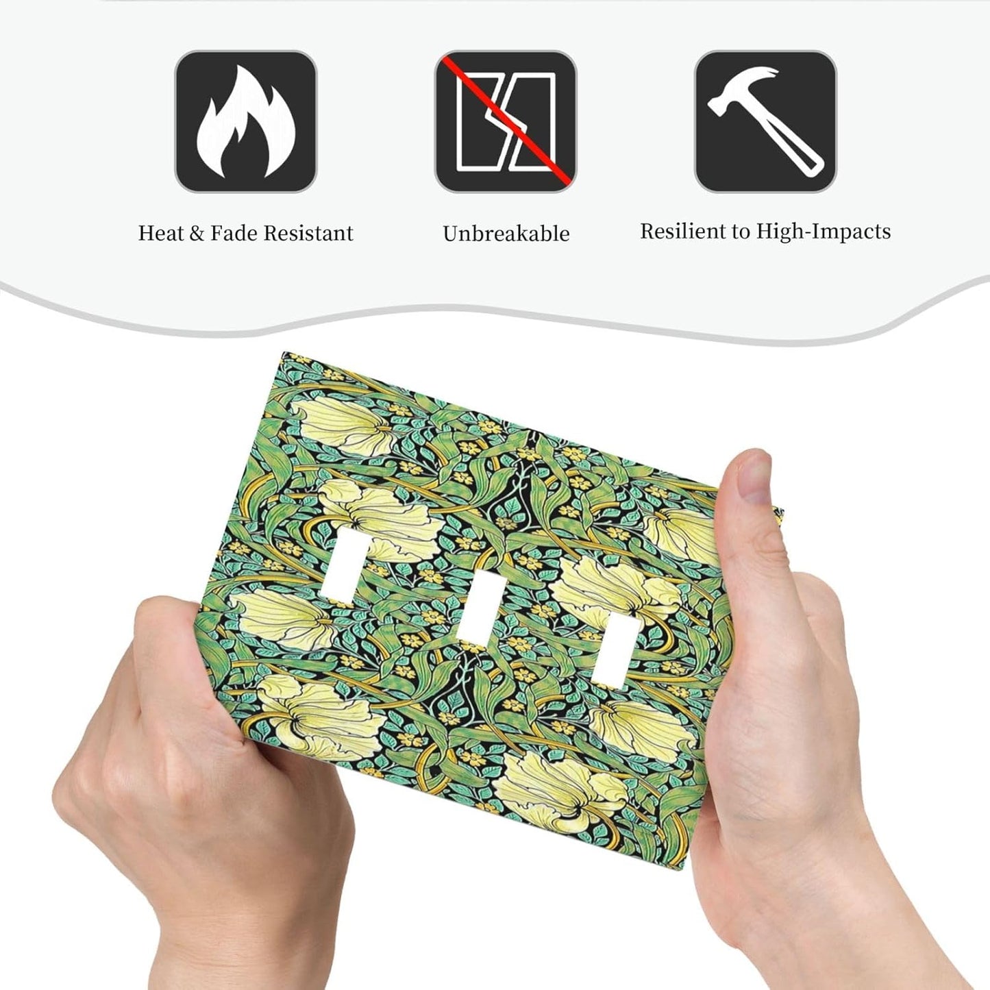 Decorative Switch Plates William Morris Vintage Floral Yellow Flowers Green Leaf 3 Gang Wall Plate Triple Toggle Light Switch Cover Faceplate Electrical Wall Panels for Bedroom living Room