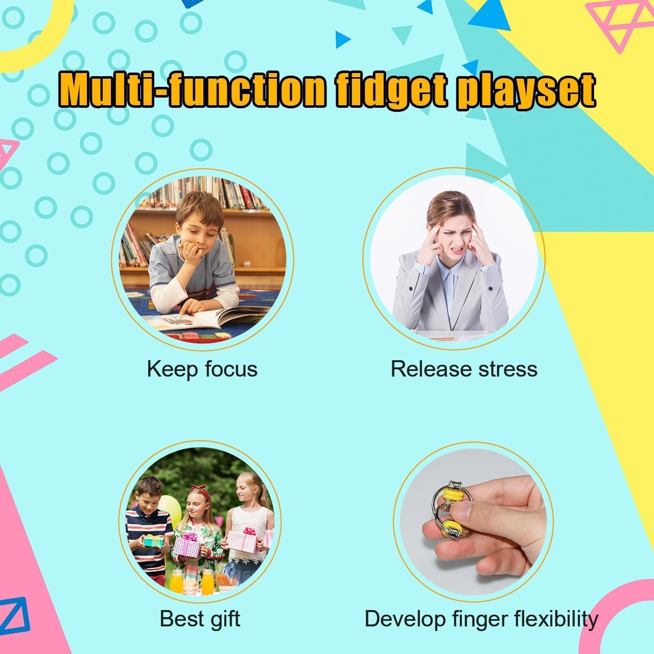 Sensory Fidget Toys Set 6 Pack with Infinity Cube, Magnetic Rings, Fidget Gaming Pad, Flippy Chain and More, Relieve Stress and Anti-Anxiety for Kids and Adults