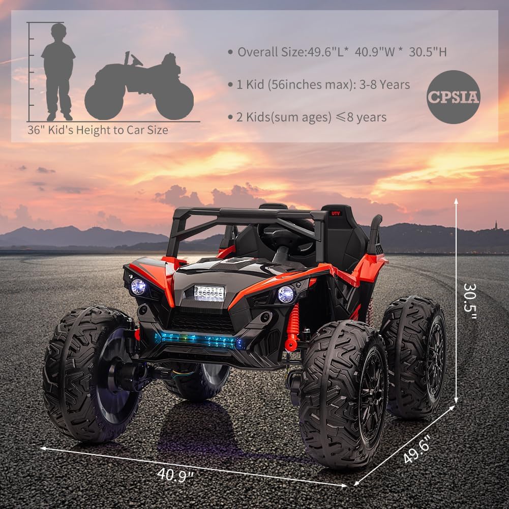 2 Seaters 24V Ride on UTV with Remote Control,10AH Battery, 400W Powerful Motors with 17" EVA Wheels, 20.5“ Seat Width Electric Ride Toy with Metal Suspension,LED Lights,Music,Horn (Red)