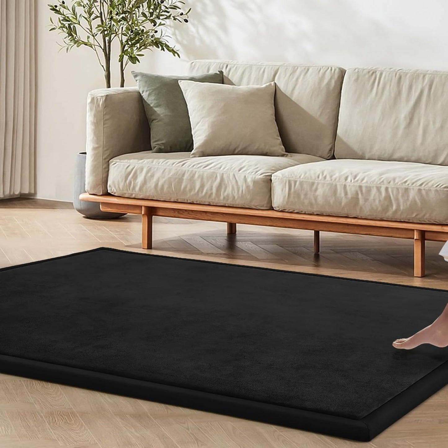 Baby Play Mat 1.2" Thick Memory Foam Nursery Rug Area Rug, 4’11” X 3’28” Yoga Mat Playmat Crawling Mat for Baby,Toddlers, Infants, Kids,Floor Mat Tatami Mat for Living Room(Black)