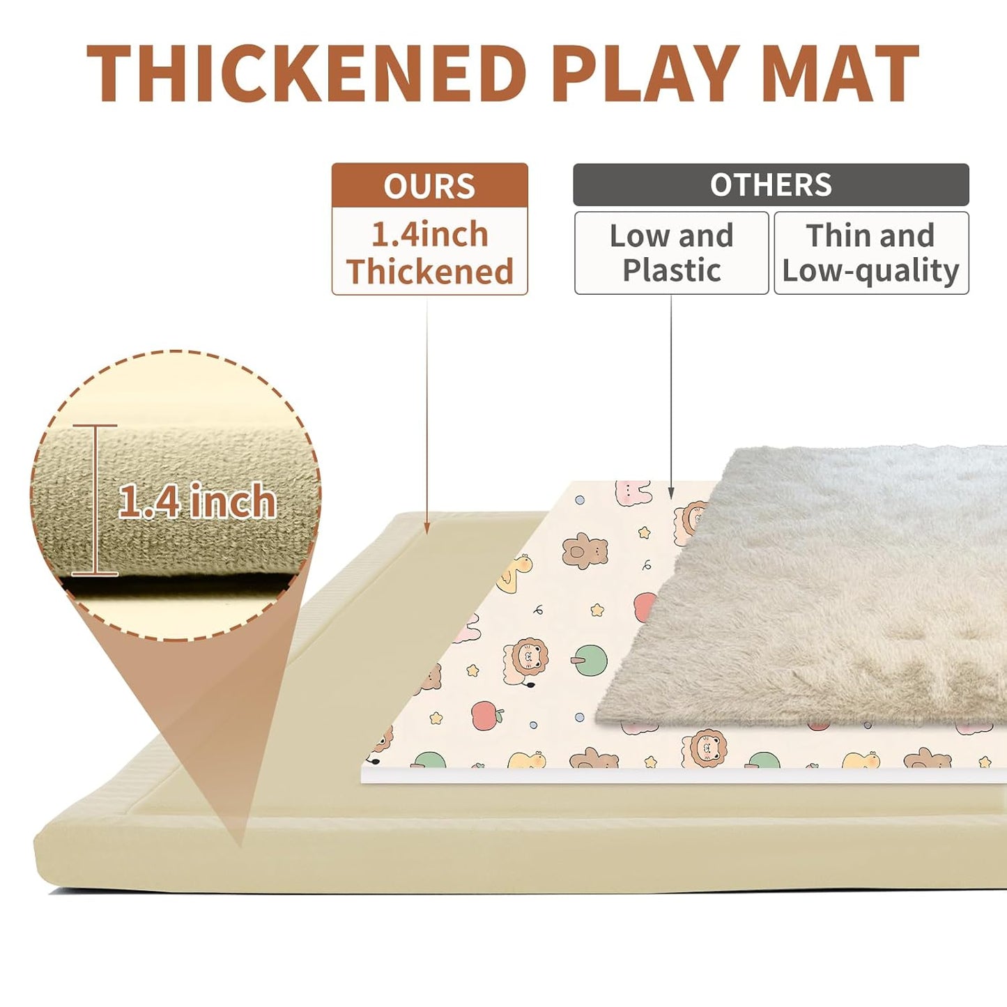 Baby Play Mat for Floor - 1.4" Thick Memory Foam Rug, 70"x59" Playpen Tummy Time Mat, Soft Velvet Nursery Rug, Large Padded Crawling Mat, Cushioned Pads for Playroom Toddlers, Infants, Yoga, Tatami