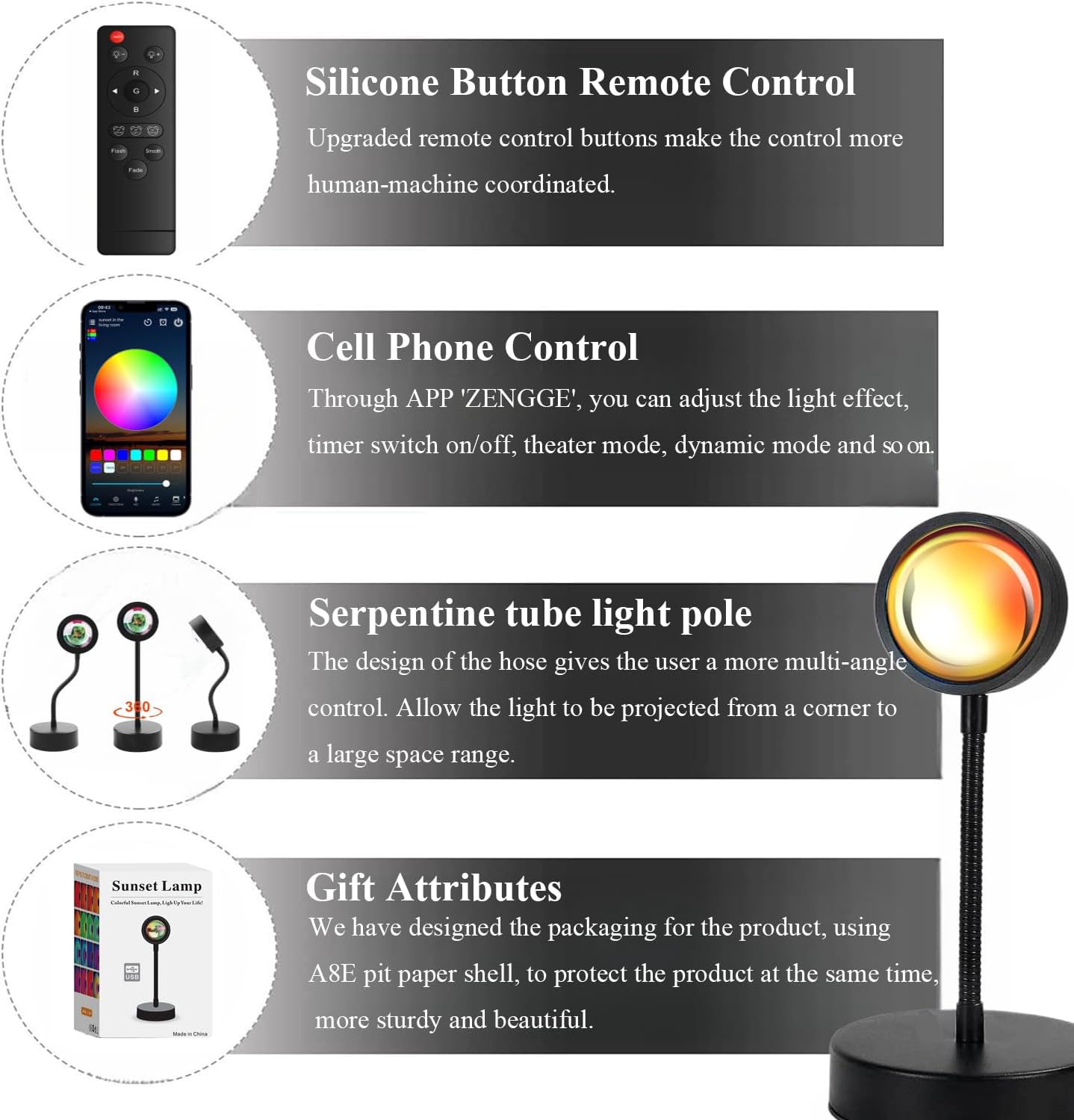 Sunset Lamp Projector Led Lights for Bedroom Night Light RGB Lights Sun Sunlight Sunrise Lamp 10w 360° Rotation Mood Lighting Home/Room Decor Christmas Gifts for Women,Tabletop Multicolor