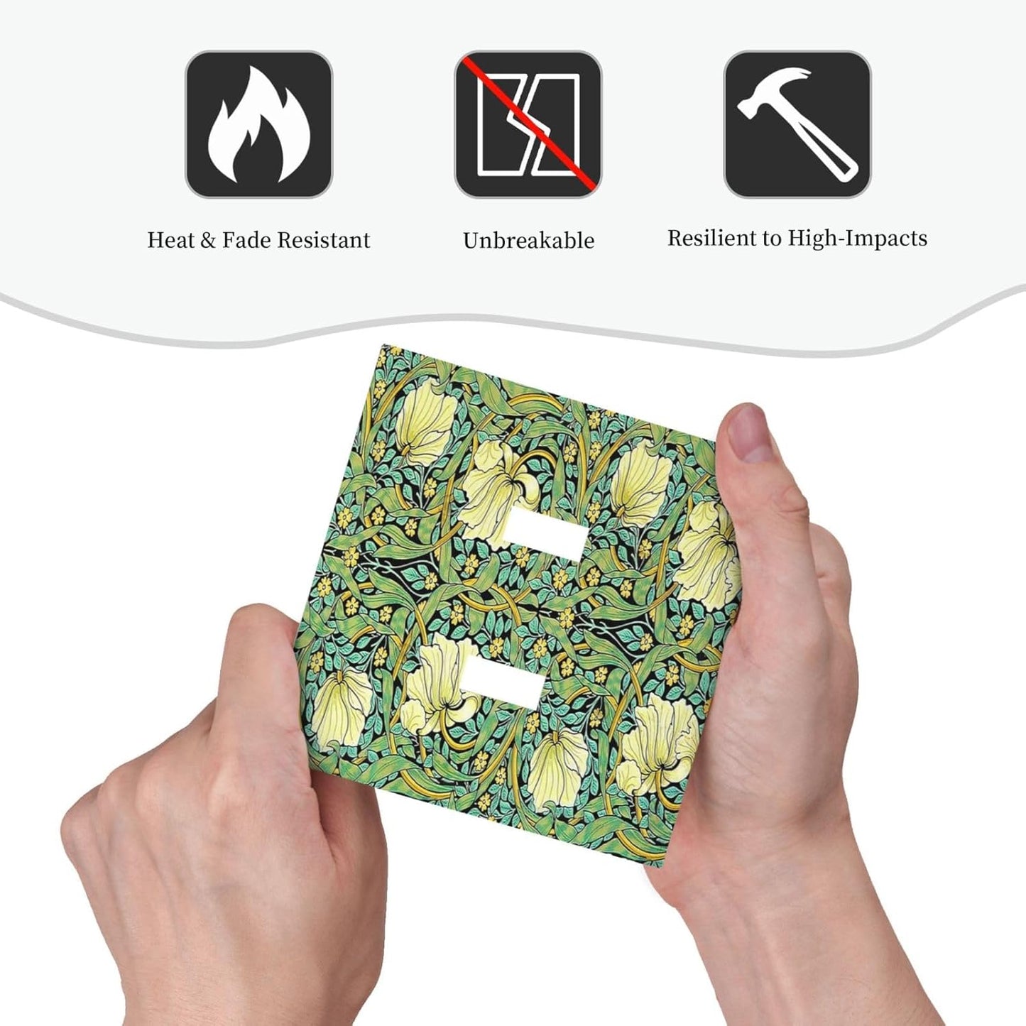 Decorative Switch Plates William Morris Vintage Floral Yellow Flowers Green Leaf 2 Gang Double Toggle Outlet Light Switch Cover Wall Plate Electrical Faceplate for Bedroom living Room Decor