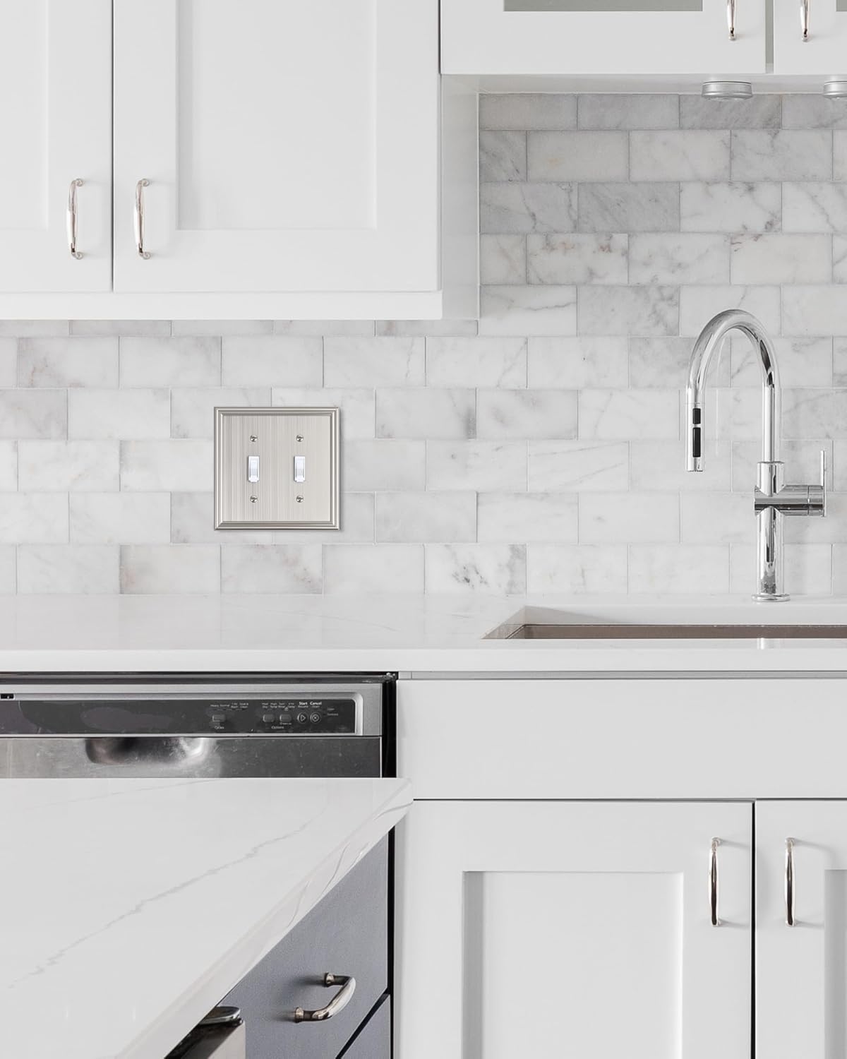 2-Pack Double Toggle Light Switch Cover Plate, Durable Solid Zinc Alloy Decorative Dual Switch Plate Covers, Brushed Nickel 2 Gang Wall Plate, Corrosion Resistant