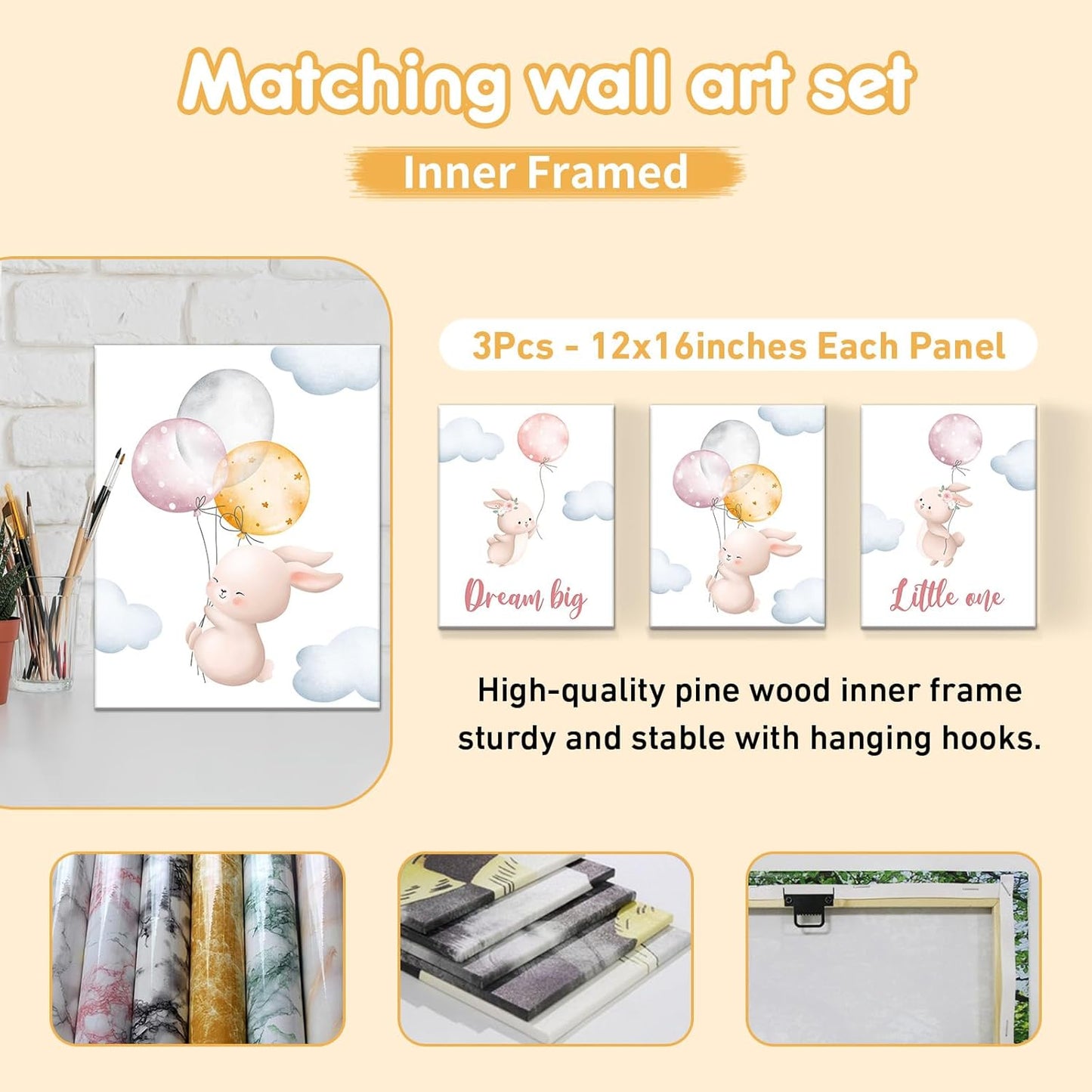 Personalized Baby Crib Bedding Set, 5 Pcs Custom Name Baby Crib Set with Double Layer Blanket, Soft Balloon Bunny Nursery Bedding Set for Girls Boys, Customized Gifts for Infants Toddlers