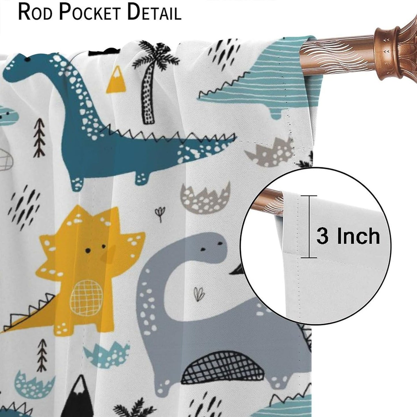 Kids Dinosaur Curtains for Boys Girls Bedroom Decor Cartoon Dino Colorful Cute Funny Wildlife Animal Printed Blackout Rod Pocket Window Drapes for Baby Nursery Playroom Living Room W36xL63in 2 Panels
